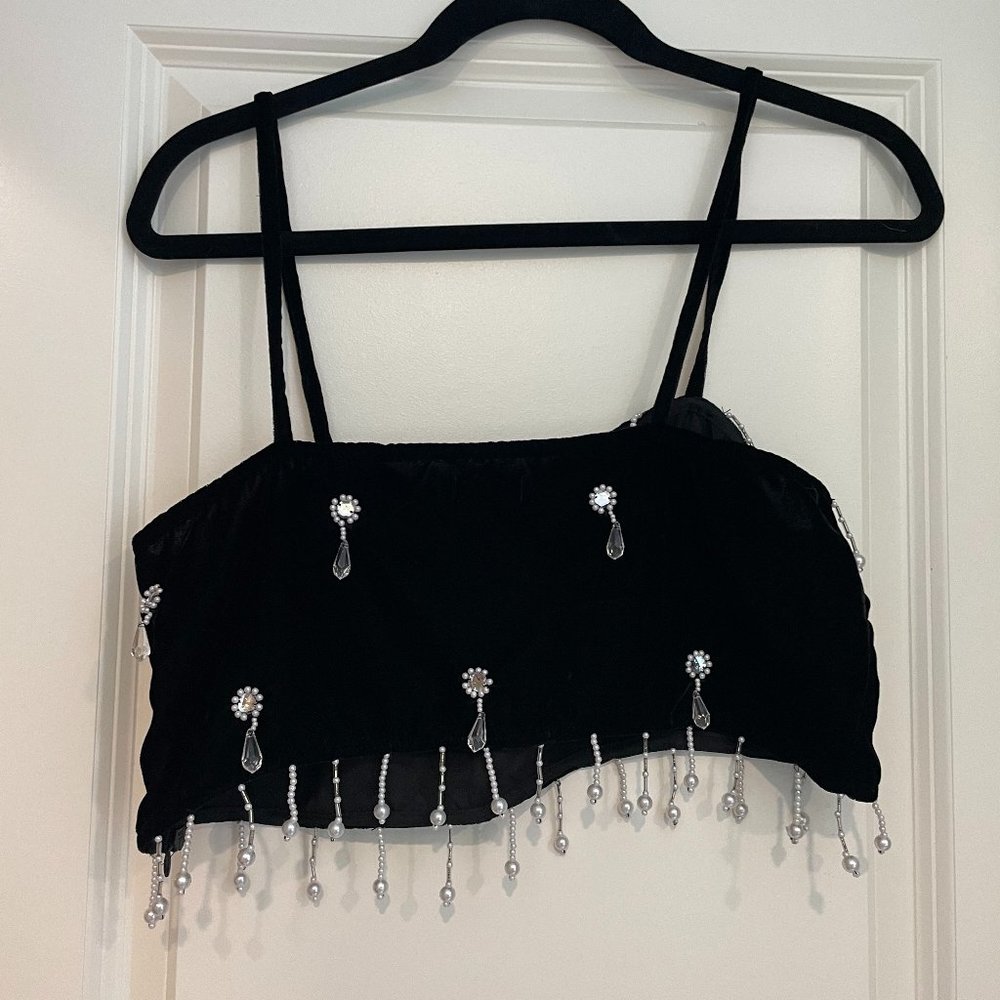 Nasty Gal Velvet Diamante Tassel Crop Top Size 10